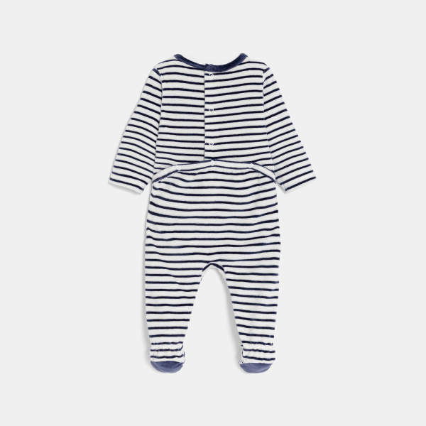 بذلة نوم مخملية مخططة مع رسوم صواريخ، باللون الأزرق للأطفال الصغار